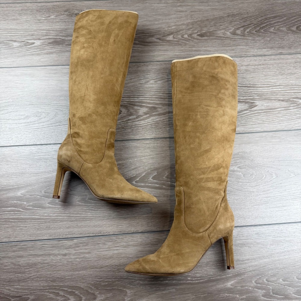 Nine West Womens Knee High Boots Pointed Toe Suede Stiletto Tan 7M